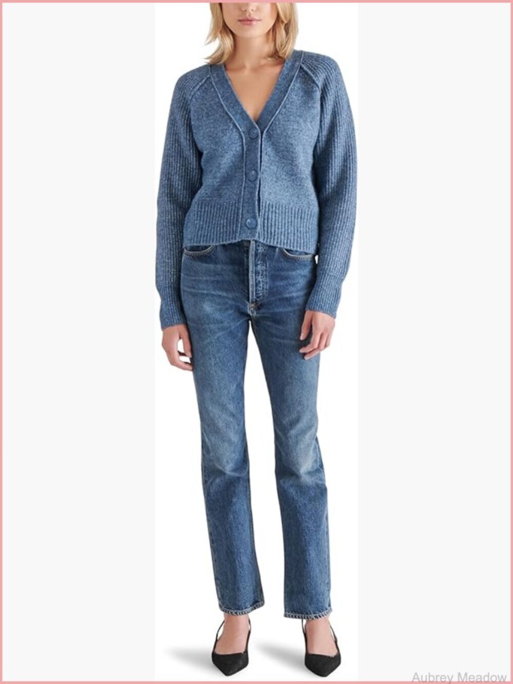 Cardigan Sweater with Front Button Closure Long Sleeve Crew Neck Ribbed Trim